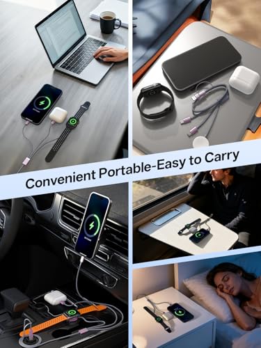 Travel Essentials for Apple Watch Charger, Multi Charging Cable for iPhone Charger, 3 in 2 USB C Cable Cord Compatible with iPhone 17-15 Series/Watch Ultra/10-1/Galaxy S25-20, iPad (Grey, 4FT)