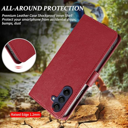 for Galaxy A17/A16 5G Phone Case Wallet RFID Blocking (Red) | Premium PU leather, card holder/cash slots, protective flip cover for Samsung Galaxy A17/A16, magnetic closure, kickstand - color: Red