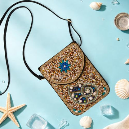 Small Beaded Crossbody Bag for Women, Boho Cell Phone Shoulder Purse Wallet with Handcrafted Colorful Beads - color: Tree-12