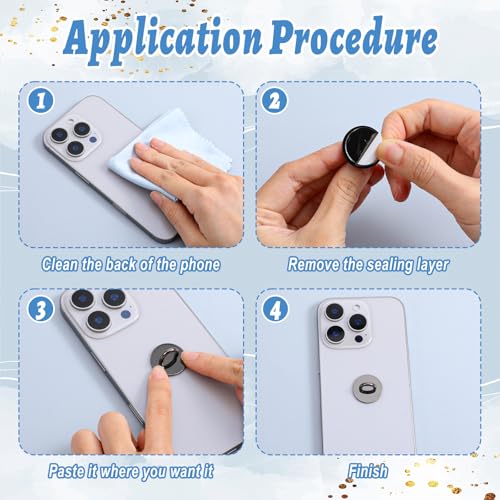 10 PCS Phone Charm Hook, Adhesive Metal Round Cell Phone Finger Ring Holder, Cute Phones Grip Loop Stand Universal Charms Holder for Cell Phones Case Tablet DIY Hanging Accessories (Black)