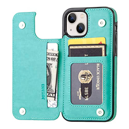 Wallet Case Compatible with iPhone 15,Slim Protective case with Card Holder,Premium PU Leather Kickstand Card Slots with Double Magnetic Clasp for iPhone 15(6.1")-Green Butterfly - color: Green