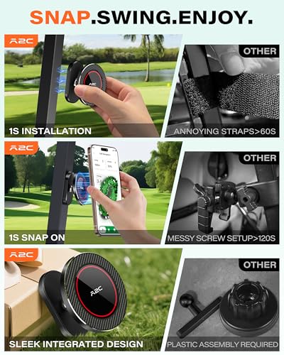 A2C Alloy Magnetic Golf Cart Phone Holder, Golf Accessories for Men, Black - color: Black
