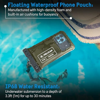 Pelican Marine Waterproof Phone Pouch (Regular) - Olive Green | Touchscreen IP68 Floating Waterproof Phone Case w/Detachable Lanyard - Fits All Phones - Beach Cruise Ship Travel Essentials - color: Olive Green - 1 Pack - Regular, size: Regular, style: 1 P