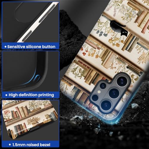 Compatible with Samsung Galaxy S26 Ultra Case,Glossy Case All-Round Protection Shockproof Anti-Scratches TPU Cover,Cases for Man Woman-Bookshelf Books Plants Cat - color: Bookshelf Books Plants Cat, size: Galaxy S26 Ultra