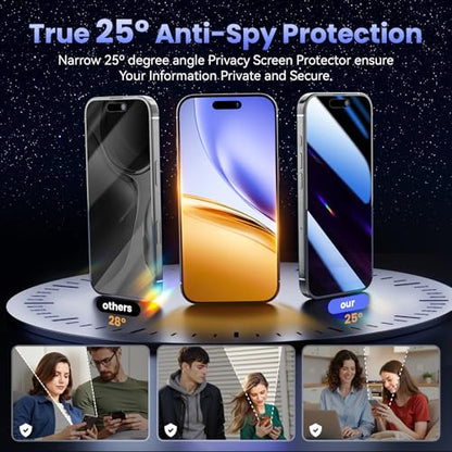 Tempered Glass Privacy Screen Protector for iPhone 16 Plus 6.7 Inch 3 Pack | Auto Alignment Kit, 9H Hardness, Bubble Free, Case Friendly, Original Touch Sensitivity - color: 16plus-PR