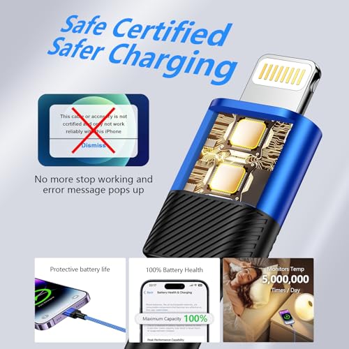 9FT USB A to Lightning Cable Compatible with iPhone 14/14 Pro/14 Pro Max - color: Blue