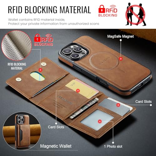 K2 2 in 1 Detachable Magnetic Phone Cases Compatible with iPhone 16 Pro Max Case with Card Holder RFID Blocking, Compatible with Magsafe Wallet, Leather 6.9'' (Brown, iPhone 16 Pro Max) - color: Brown, size: iPhone 16 Pro Max