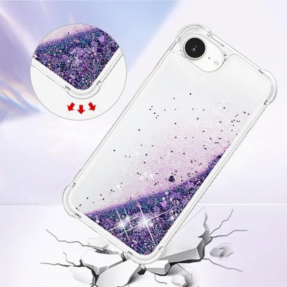 Bling Glitter Case for Apple iPhone 16e.Liquid Purple | Soft TPU Sparkly Flowing Liquid Floating Clear Case for Women Girls Cover for Apple iPhone 16e - color: Purple