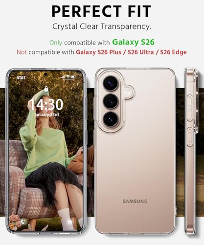 Compatible with Samsung Galaxy S26 Case, Ultra [Slim Thin] Flexible Clear TPU [Scratch-Resistant] Gel Rubber Soft Skin Silicone Protective Phone Case Cover for Galaxy S26 (Clear) - size: S26