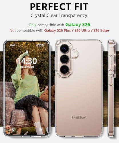 Compatible with Samsung Galaxy S26 Case, Ultra [Slim Thin] Flexible Clear TPU [Scratch-Resistant] Gel Rubber Soft Skin Silicone Protective Phone Case Cover for Galaxy S26 (Clear) - size: S26