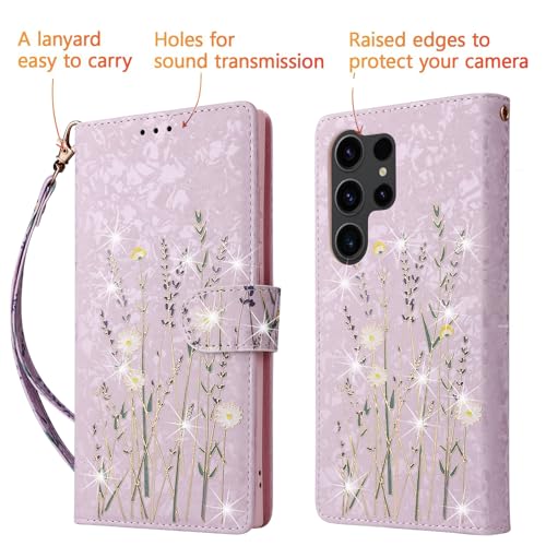 UEEBAI Wallet Case for Samsung Galaxy S23 Ultra 5G, PU Leather Phone Case Kickstand RFID Blocking Flip Case Card Slots Wrist Strap Relief Engraved Pattern Magnetic Closure Flower Folio Case, Lavender - color: Lavender, size: Samsung Galaxy S23 Ultra 5G