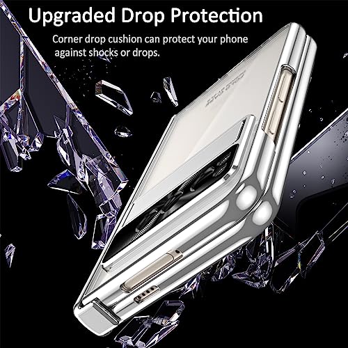 for Google Pixel Fold Case with Screen Protector & Kickstand & Hinge Protection 360 Full Body Shockproof Phone Cover Case for Google Pixel Fold 2023 - Silver