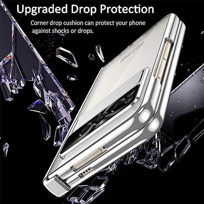 for Google Pixel Fold Case with Screen Protector & Kickstand & Hinge Protection 360 Full Body Shockproof Phone Cover Case for Google Pixel Fold 2023 - Silver