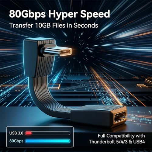 80Gbps Short USB4 Cable 240W PD Fast Charging, Right Angle USB C Extender