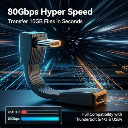 80Gbps Short USB4 Cable 240W PD Fast Charging, Right Angle USB C Extender