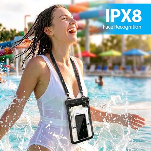 10in Waterproof Phone Pouch for iPhone 17 16 Pro Max, Large Black | Interior Card Pocket, IPX8 Waterproof, Lightweight, Beach & Cruise Essential, Fits up to 10in Phones