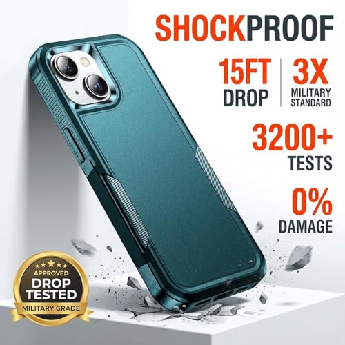 Shockproof for iPhone 15 Case,[15 FT Military Grade Drop Protection],with 2X [Tempered Glass Screen Protector ] with Air Bumpers Full-Body Protective Phone Case, Blackish Green - color: Blackish Green