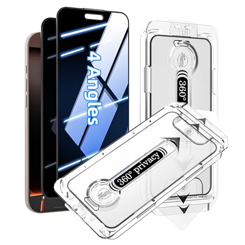 Tempered Glass 4 Way All Angle Privacy Screen Protector for iPhone 15 Pro Max (6.7"), 360° Anti-spy Auto-Dust Removal, High Definition, Full Coverage No Bubble Easy Installation 2-Pack - size: For iPhone 15 Pro Max (6.7")