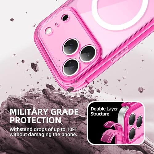 BERFY for iPhone 17 Pro Case, Compatible with MagSafe, Built-in Glass Screen Protector, Camera Protection, Shockproof Full Body Phone case 6.3", Clear Bright Pink