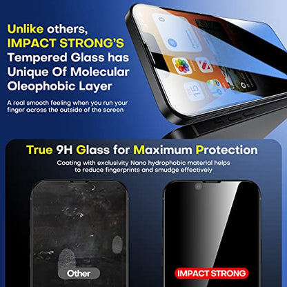 ImpactStrong Anti-Spy Privacy Screen Protector for iPhone 16e / iPhone 13 / iPhone 13 Pro (6.1-Inch), 9H Tempered Glass, Shatter-Resistant, Anti-Scratch, Easy Install Kit, Case Friendly, 2-Pack - size: iPhone 16e/14/13/13 Pro