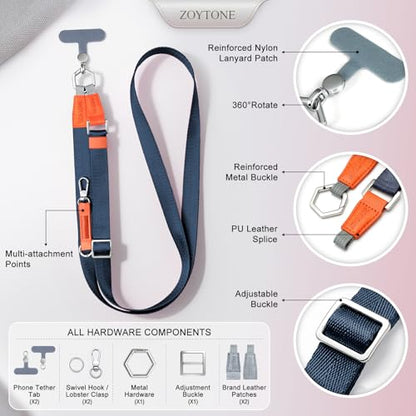 Phone Lanyard Crossbody, Adjustable Ergonomic Shoulder Phone Strap - color: Blue