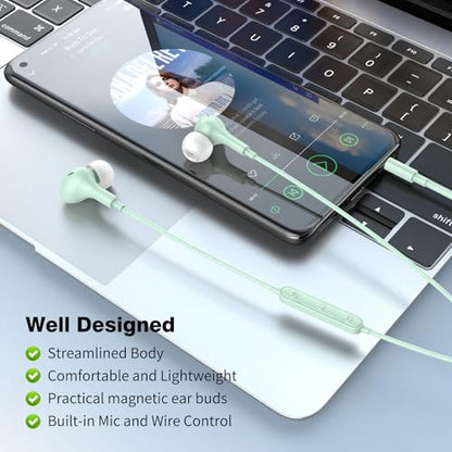 APETOO Wired Earbuds in-Ear Headphones 3.5mm Jack for Laptop/School Mint - color: Green
