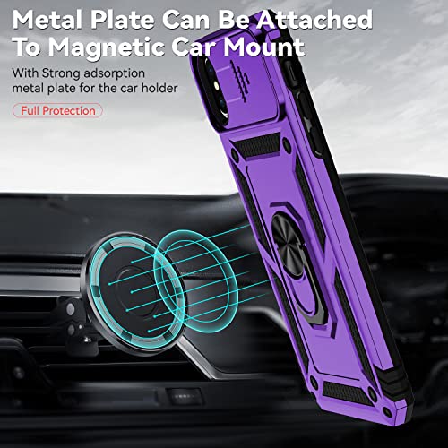 for iPhone XS Max Case with Camera Lens Cover HD Screen Protector, Dual Layer Military Grade Drop Protection Magnetic Ring Holder Kickstand Protective Phone Case for iPhone XS Max 6.5 inch (Purple) - color: Purple with camera cover Military-Grade 2nd gen