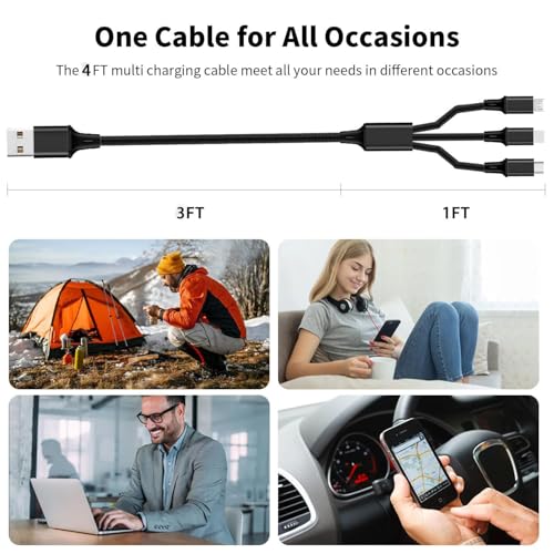 Multi Charging Cable, 3 in 1 USB Cable, Black - color: Black