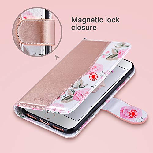 ULAK for iPhone SE 3(2022)/SE(2020)/8/7 Wallet Case Card Holder, Rose Gold | Premium Floral PU Leather Flip Case with Kickstand Card Slots,RFID Blocking,Wrist Strap, Durable Shockproof Cover 4.7 Inch - color: Rose Gold