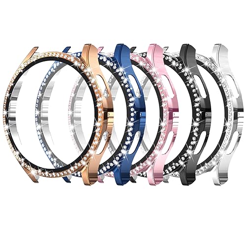 Simpeak 5-Pack Bling Screen Protector Case Compatible with Samsung Galaxy Watch 6 40mm 2023, HD Full Protection Bumper Case Cover Compatible with Galaxy Watch 6 40mm,Black,Silver,Gold,Blue,Rose Pink - size: 40mm