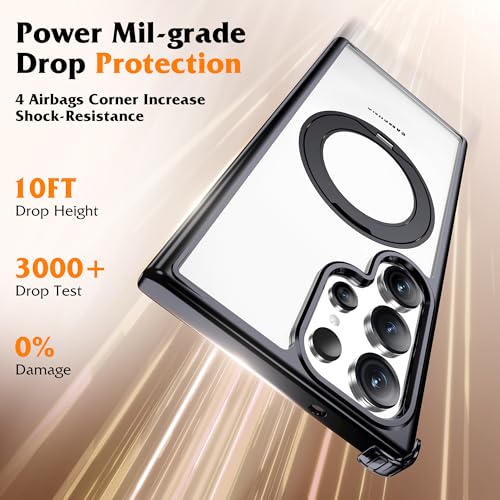 Compatible with Clear Samsung Galaxy S23 Ultra Case with 360°Spin Invisible Magnetic Ring Stand [Compatible with Mag-Safe] Shockproof Plating Phone Case for S23 Ultra 6.8",Black - color: Black, size: Samsung Galaxy S23 Ultra