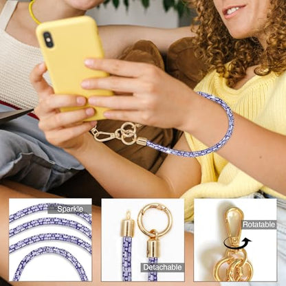 Crystal Phone Strap Crossbody Phone Lanyard Neck, Purple - color: Purple