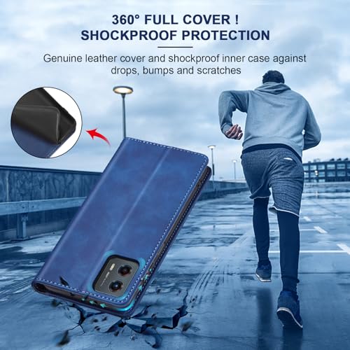 Jasonyu Flip Wallet Case for Moto G 5G (2023),Leather Magnetic Folio Cover with Card Holder,Kickstand - TPU Shockproof Durable Protective Phone Case,Blue | PU Leather Magnetic Folio Cover,with Card Holder,Kickstand,TPU Shockproof,Durable,Protective Phone