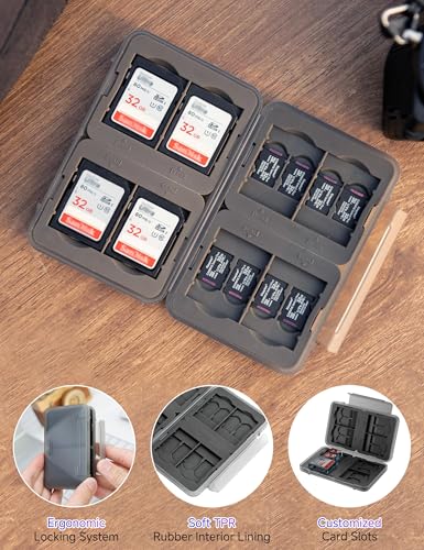 PROfezzion Memory Card Case Holder for 16 Micro SD Memory & 8 SD/SDXC/SDHC - color: Grey - 24 Slots