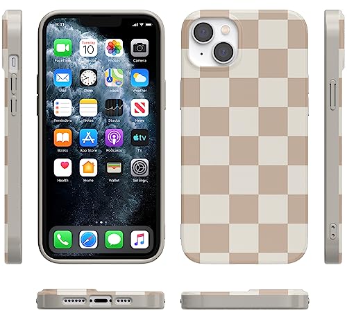 Casely iPhone 14 Plus Case | Fit Check | Neutral Checkerboard | Compatible with MagSafe | Classic Ultra Slim Design - color: Fit Check | Neutral Checkerboard Checkered