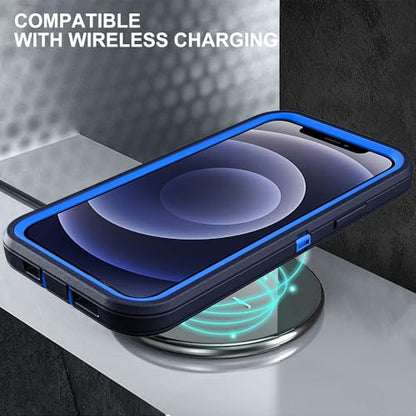 YKHJKLEC for iPhone 12/12 Pro Case, Military Grade 3 in 1 Heavy Duty Shockproof/Drop Proof/Dust Proof with 2Pcs Tempered Glass Screen Protector (Navy Blue) - color: Navy Blue