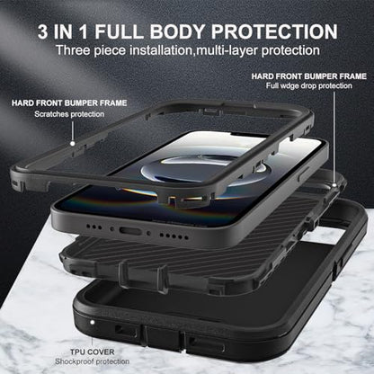 YKHJKLEC for iPhone 16e Case, Compatible with Magsafe, Military Grade 3 in 1 Heavy Duty Shockproof/Drop Proof/Dust Proof Case with 2Pcs Tempered Glass Screen Protector (New-Black/Black) - color: New-Black/Black