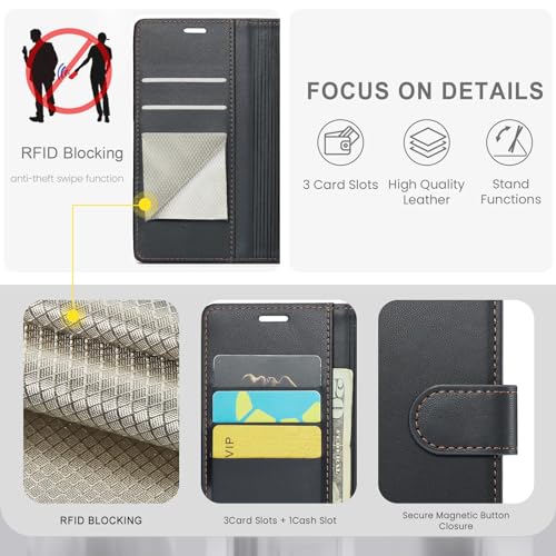 FLIPALM Wallet Case for Samsung Galaxy S25 Plus/S25+, Black | Card Holder, RFID Blocking, PU Leather Folio Flip, Kickstand, Protective Shockproof Cover - color: Black