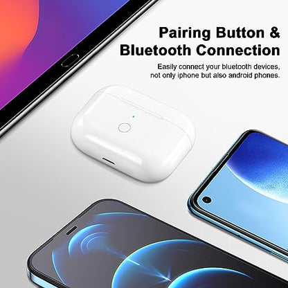 Wireless Charging Case Replacement Compatible with AirPod Pro 1st & 2nd Generation, Air Pod Pro 1 2 Charger Case with Bluetooth Pairing Sync Button - color: White Lighting-Port