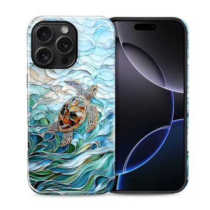 Case Compatible with iPhone 16 Pro Max, Cute Dual Layer Hybrid Phone Cover, Military Grade Drop Protection, Aesthetic Shockproof Phone Case for Women Girls, Stained Glass Sea Turtle - color: Stained Glass Sea Turtle, size: Iphone 16 Pro Max
