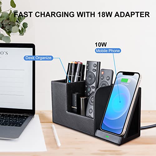 Wireless Charger with Desk Organizer, Wireless Charging Station for iPhone 13/13 Pro Max/13 Pro/12 Series/11/XS Max/XR/X/8Plus/SE 2, Wireless Charging Stand with Leather… (Black L) - color: Black L