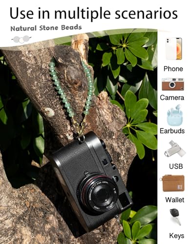 CH.yishi Beaded Phone Charm Wrist Strap with Tether Tab,Camera Lanyard - color: Green Aventurine