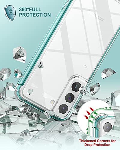 SURITCH for Samsung Galaxy S22+ Plus Clear Case 6.6" (Only), [Built-in Screen Protector] Full Body Protective Hard Shell+Soft TPU Phone Case for Samsung S22 Plus -(Green Edge) - color: Green Edge
