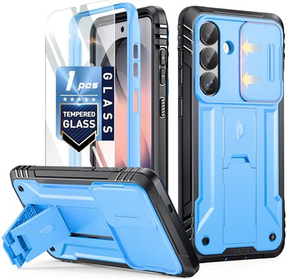 Poetic Revolution Case for Samsung Galaxy S26, [Slide Camera Cover], [20FT Mil-Grade Drop Tested], Full-Body Military Grade Rugged Dual-Layer Shockproof Cover with Kickstand, Light Blue - color: Light Blue, size: Galaxy S26