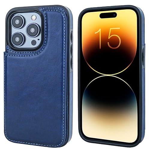 ONETOP for iPhone 15 Pro Wallet Case with Credit Card Holder,Blue | Kickstand,ID/Cash Holder,Case Wallet with Card Slots,Double Magnetic Clasp,Durable PU Leather Shockproof Cover for Women Men - color: Blue