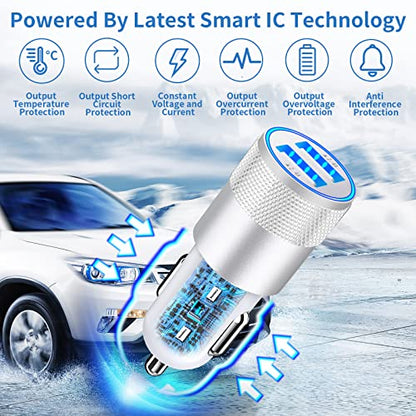 Apple MFi Certified iPhone Car Charger, 4.8A USB Car Power Fast Charging - color: Frosted Silver