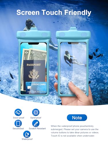 wellhouse Waterproof Phone Pouch, Waterproof Phone Case for iPhone 17 16 15 14 13 Pro Max XS Samsung, IPX8 3D Cellphone Dry Bag Beach Essentials (2 Pack -Earl Blue & White 7 inch) - color: 2 Pack -Earl Blue & White 7 inch