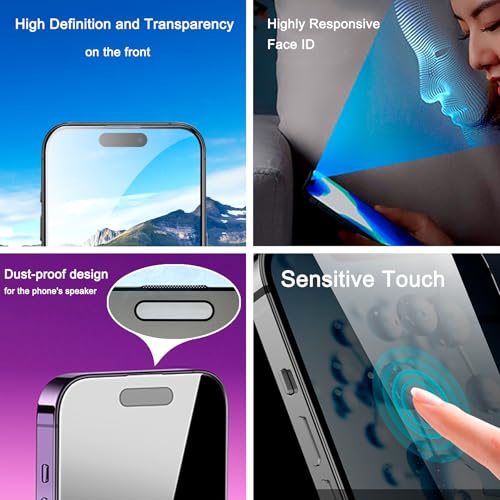 2 Pack 4 Way 360 Degree Privacy Screen Protector for iPhone 14 Pro Max/iPhone 15 Plus, 4 Directions Horizontal and Vertical All Around Anti Spy Tempered Glass Film, Face ID Sensitive - size: for iPhone 14 Pro Max 6.7"