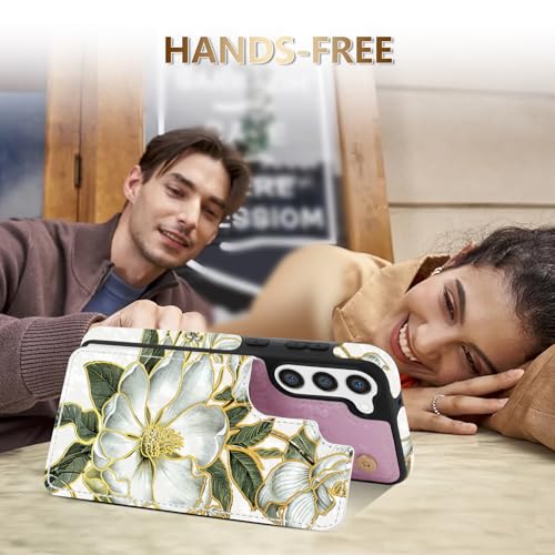 NNH Compatible with Samsung Galaxy S23 Wallet Case with RFID Blocking Card Slots Folio Flip PU Leather Kickstand Double Magnetic Clasp Design Cover for Galaxy S23(6.1 inch-Magnolia Flowers) - color: Magnolia Flowers, size: Galaxy S23 6.1 inch