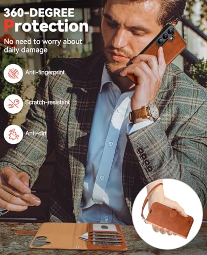 OCASE for Samsung Galaxy S26 Plus Detachable Wallet Case with Card Holder, [2 in 1] PU Leather Flip Folio Case with RFID Blocking Stand Wrist Strap Shockproof Phone Cover 2026, Brown - color: Brown, size: Samsung Galaxy S26 Plus